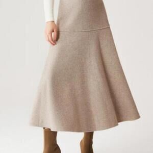 OGL Move Cashsoft Wool-like Flared Maxi Skirt Heather Oatmeal Size XS